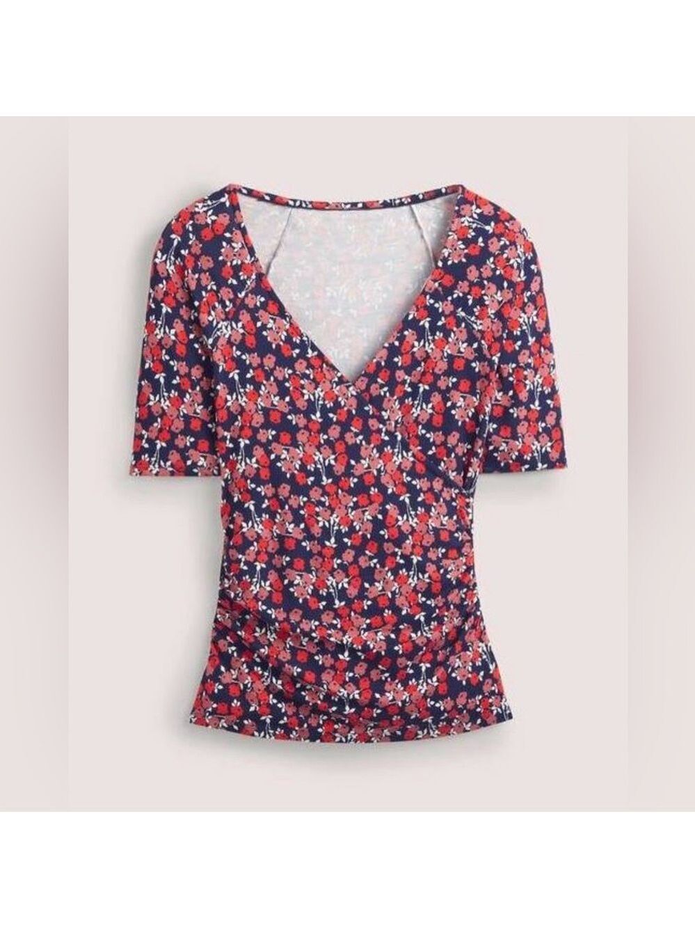 Boden Short Sleeve Wrap Top Women’s 2 Cherry Red Abstract Sprig